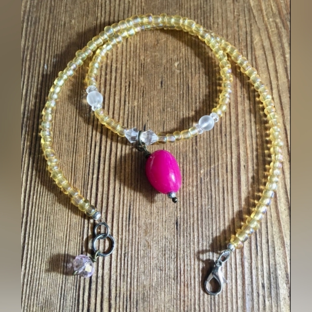 Yellow and Hot Pink Ladies Beaded Necklace,  Handmade Ladies Necklace,  Yellow